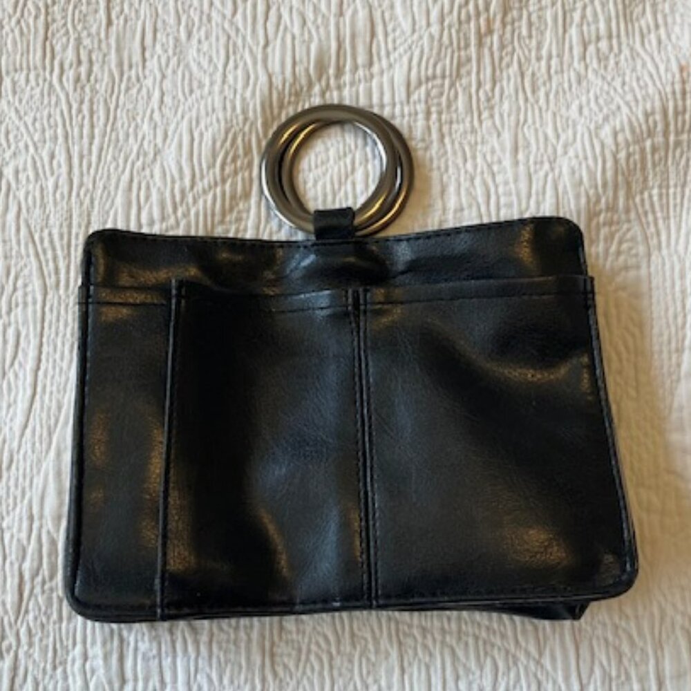 Black Leather Pouchee Wristlet